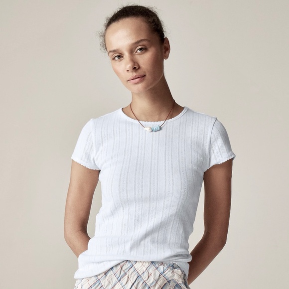 NWT! J. CREW Pointelle Short Sleeve T-Shirt Top Ocean Air Light Blue Medium - Picture 5 of 15